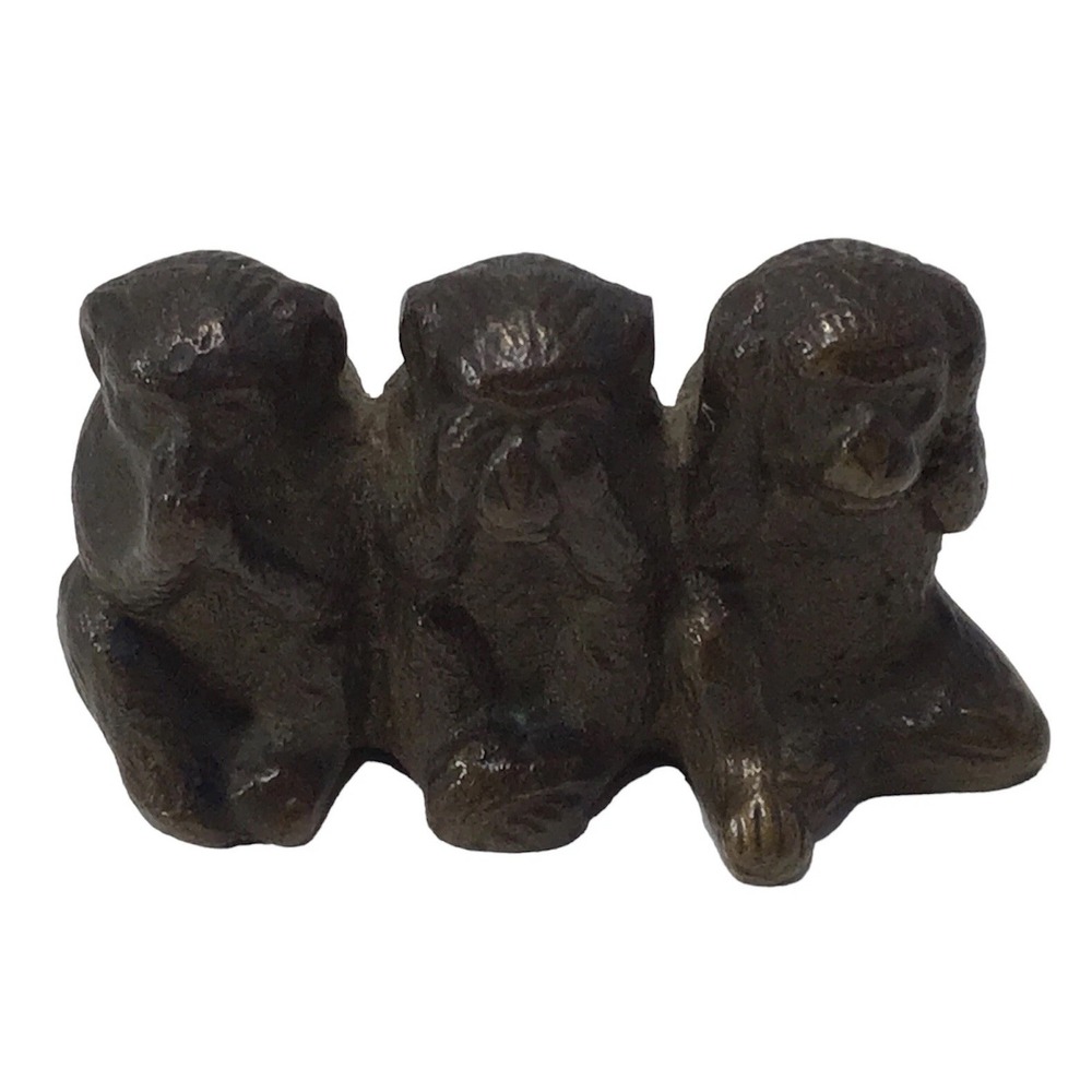 Brass  SEE NO EVIL SPEAK NO EVIL HEAR NO EVIL MONKEYS PAPERWEIGHT 2.5"x1.25"